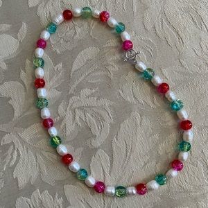 Handmade Glass Bead + Freshwater Pearl Necklace